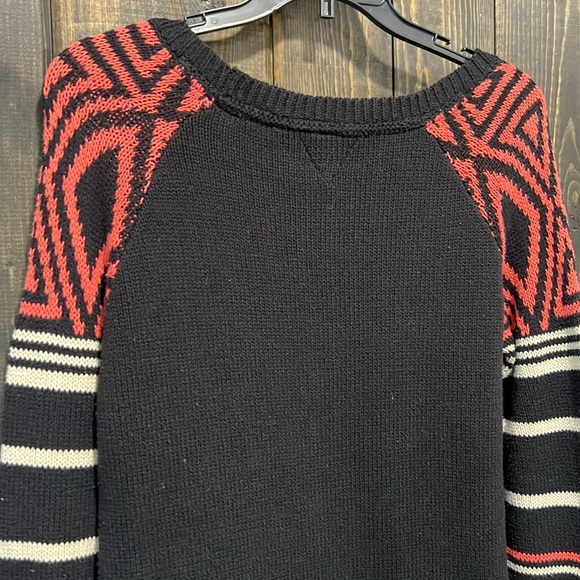 Volcom Machu Peaches Sweater S Geometric Black Orange Striped Festival Cozy Warm - Picture 7 of 12